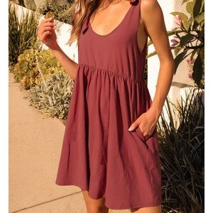 Burgundy Tie-Strap Babydoll Dress w Pockets Size L